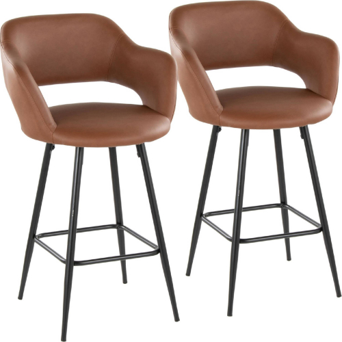 Margarite 26" Counter Stool in Black Metal & Brown Leatherette with Black Footrest (Set of 2)